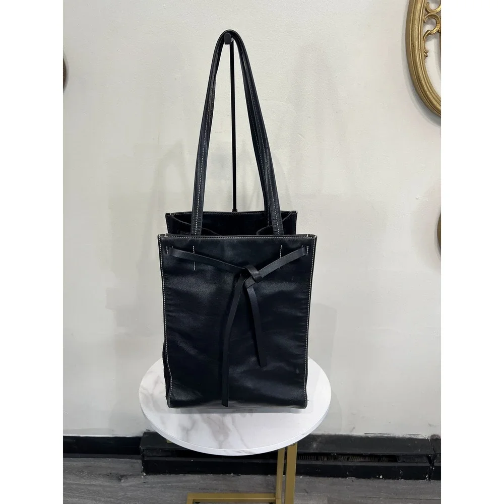 Vince Made in Italy Black Leather & Suede Structured Tote Shoulder Bag